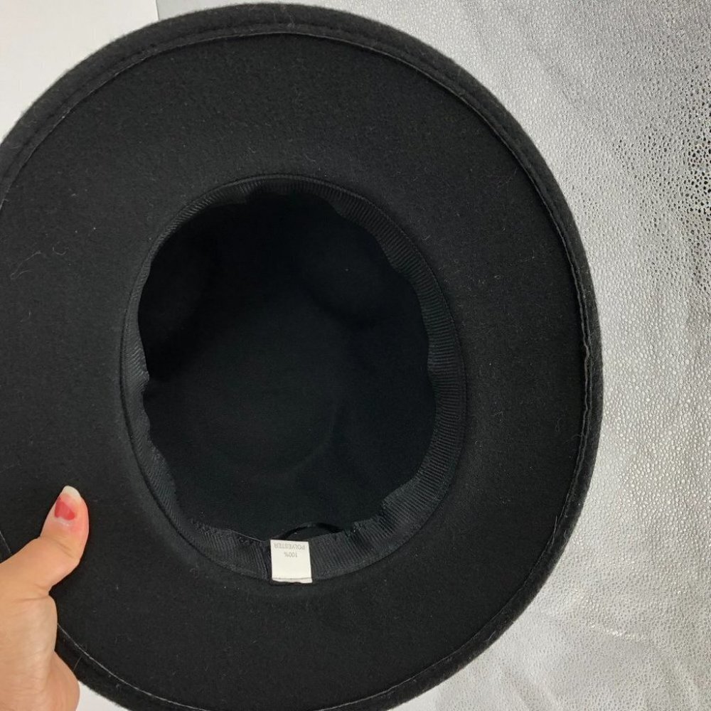 Black felt widebrim fedora  unisex w/ leather belt detail - Picture 3 of 8